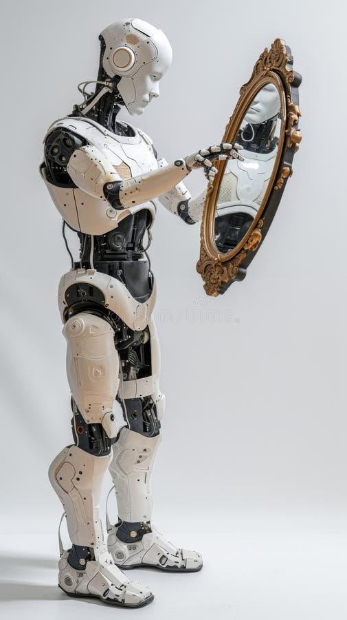 Advanced Humanoid Robot Examining Its Reflection